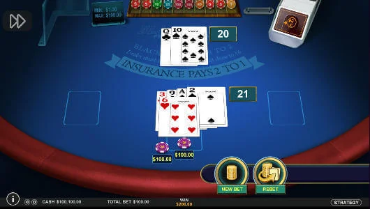Screenshot of the real money online blackjack